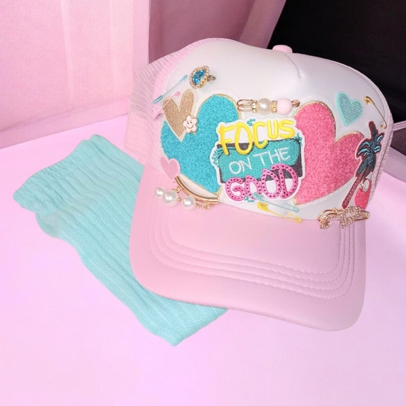 Accessories - Colorful Embellished Cap with Heart Design